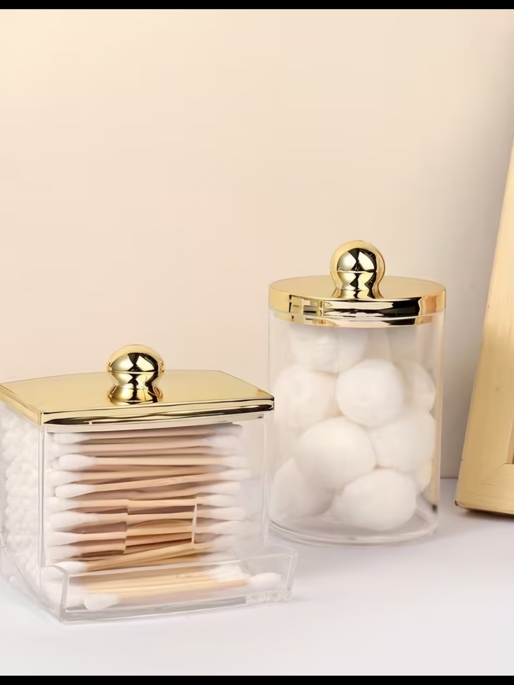 Gold-Lid Acrylic Bathroom Storage Jars (Set of 2)